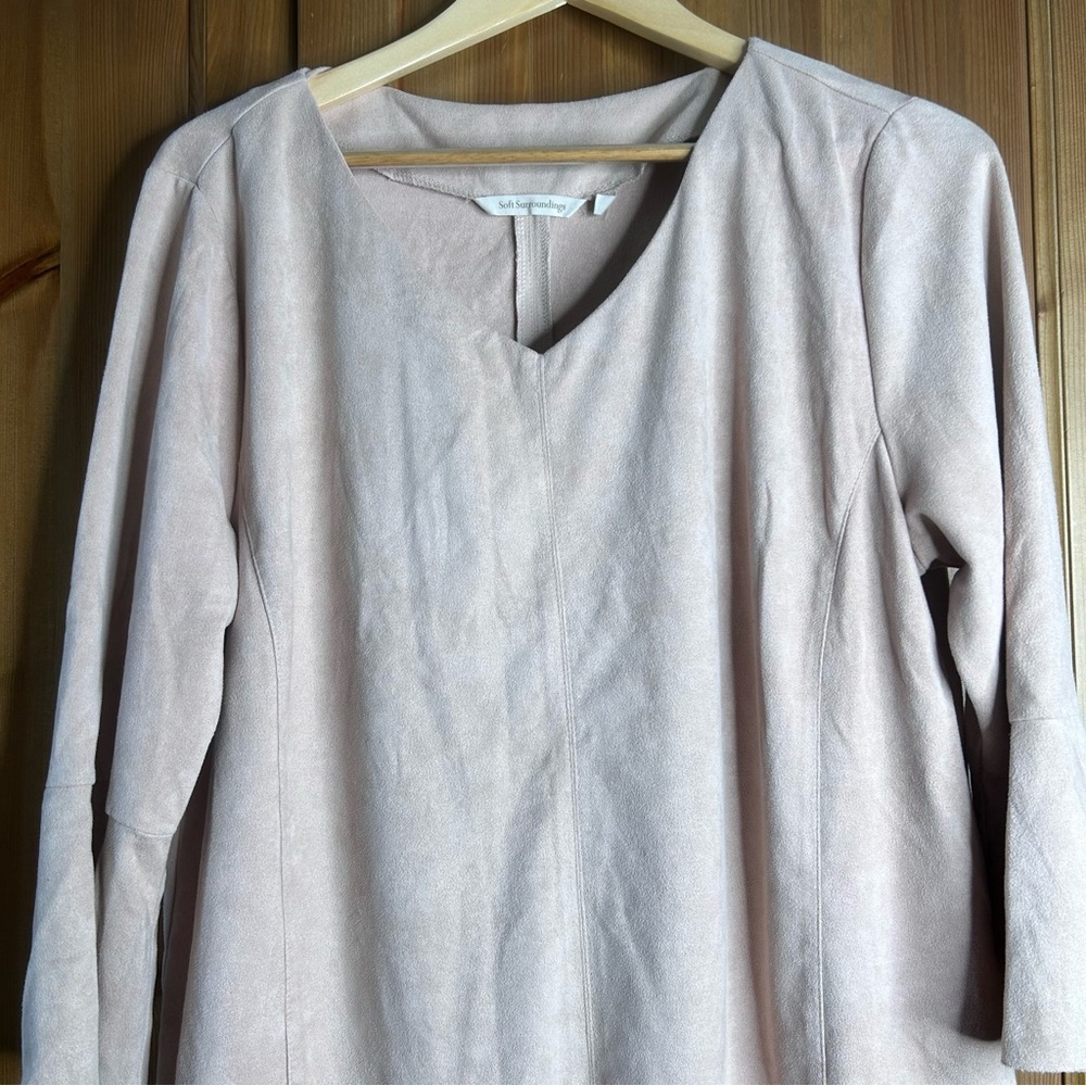 Soft Surroundings Faux Suede Leather Blouse Women’s XL Bell Sleeves Pink Western - Picture 3 of 7